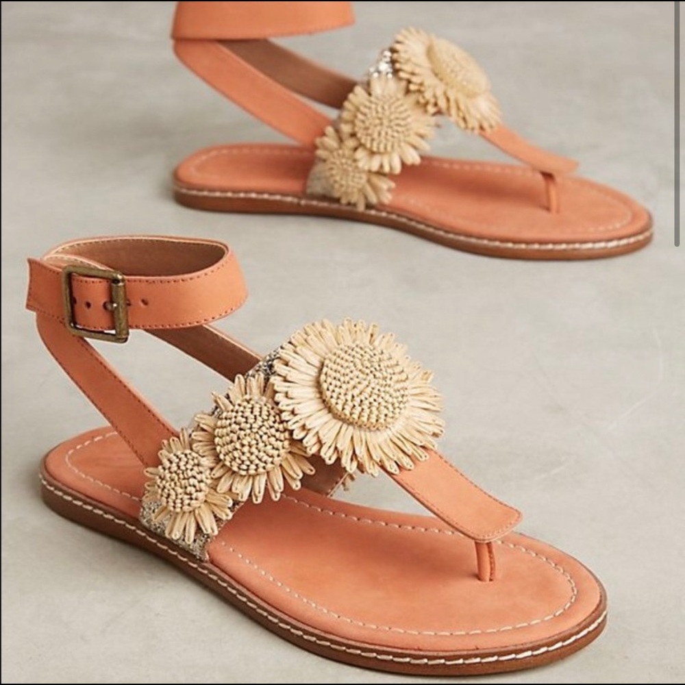 Sanded Flower Thong Ankle Strap Sandal Anthropologie